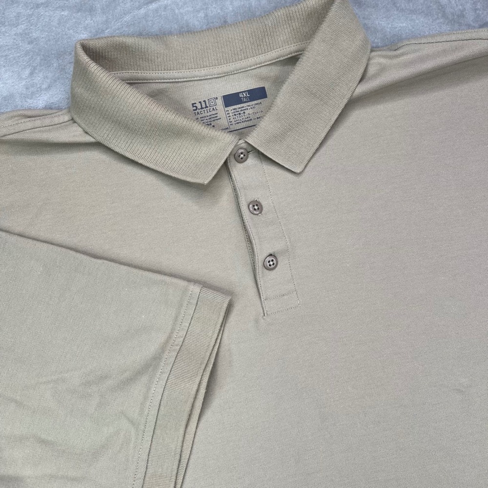 5.11 Tactical Polo Shirt Mens‎ 4XLT Tall Tan Solid Cotton Blend Utility Pockets